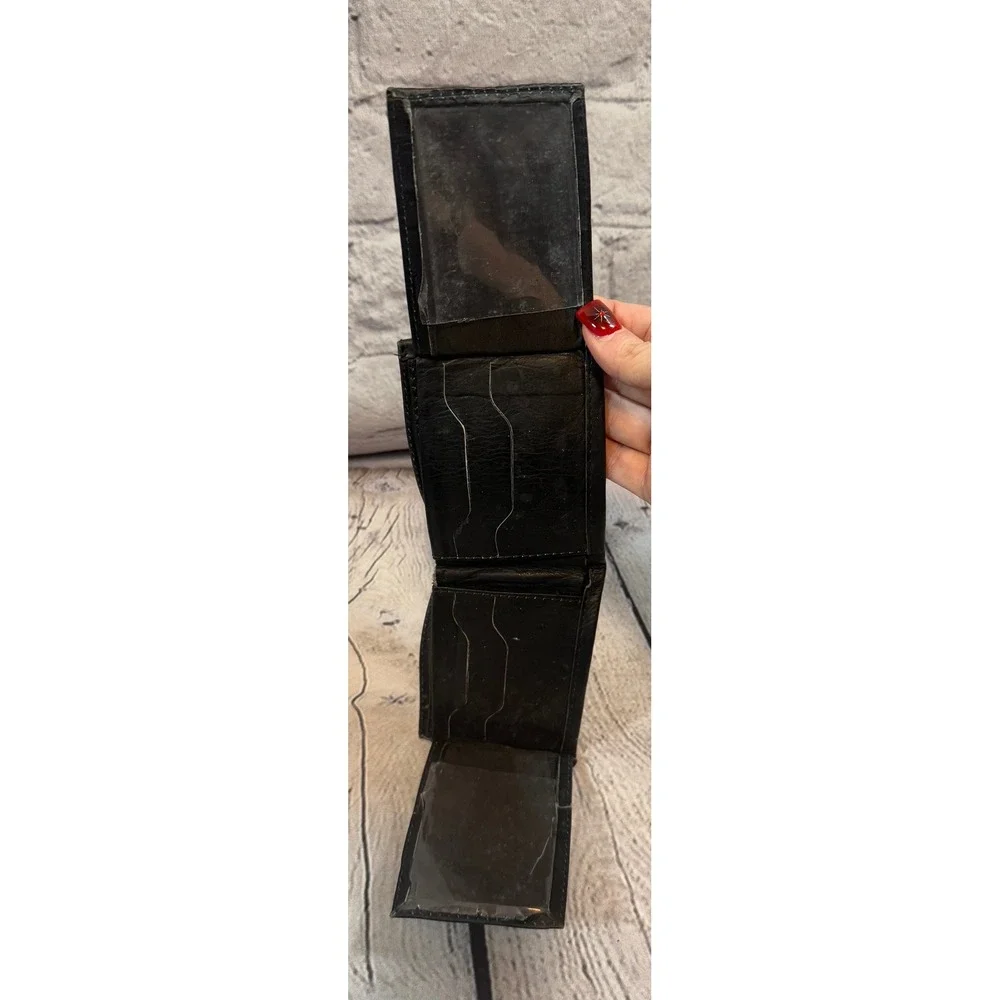 Costa Rica Black Leather Wallet Palm Tree Travel‎ Souvenir Bi-Fold